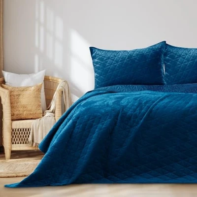 Afbeelding van AmeliaHome Velvet sprei, polyester, Laila blauw, 200x220 cm