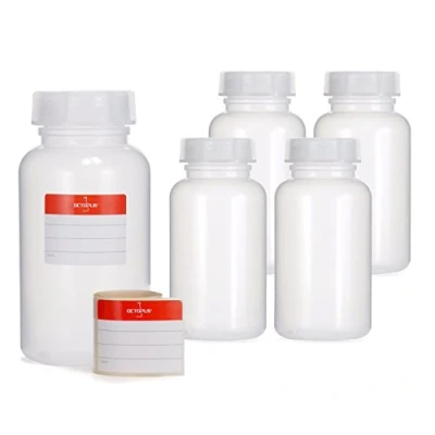 Afbeelding van Octopus 5 x 500 ml flessen met brede hals van LDPE schroefdop, lege voor chemicaliën, laboratoriumflessen deksel als bewaardoos laboratorium, keuken of hobby