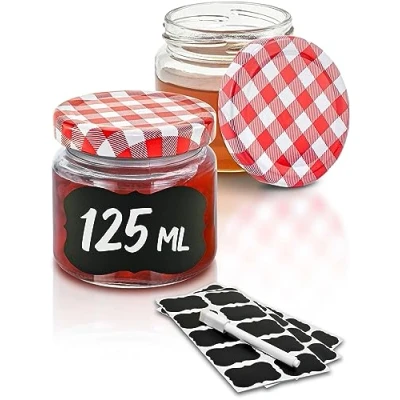 Afbeelding van 25 confituurpotjes Klein 125 ml Met etiketten &amp; pen Luchtdicht Vaatwasmachinebestendig Ideaal om cadeau te geven