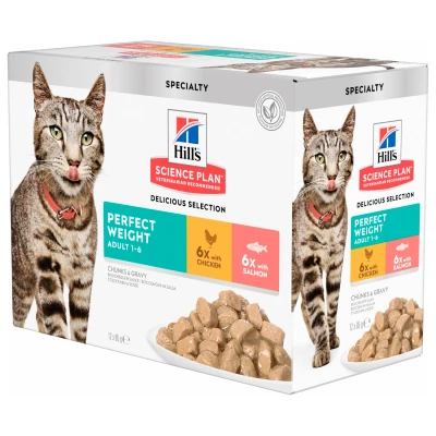 Afbeelding van Hill&#039;s Feline Maaltijdzakjes Adult Perfect Weight Multipack Kattenvoer 12x85 g