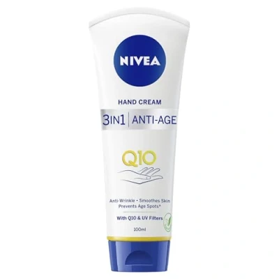 Afbeelding van NIVEA Q10 anti aging handcrème, 3 in 1 (100 ml), rimpel met UV filter en voedende crème voor normale tot droge handen