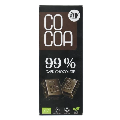 Afbeelding van Zwarte chocolade 99% biologisch 40 g / zonder geraffineerde witte suiker, RAW van ongeroosterde cacaobonen, klassieke pure chocolade.