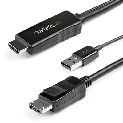 Image de StarTech.com 3m HDMI to DisplayPort Adapter Cable with USB Power 4K 30Hz Active DP 1.2 Converter (HD2DPMM3M) Câble vidéo (alimentation uniquement) mâle pour 3 m noir support actif