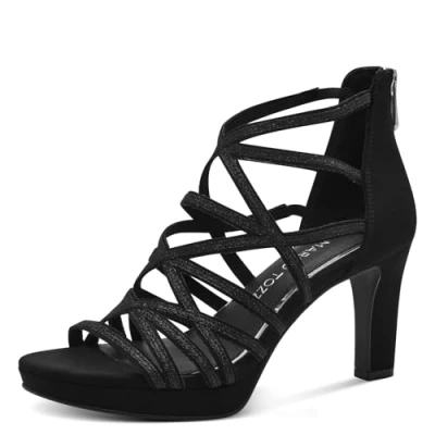Afbeelding van Marco Tozzi damessandalen met hak, zachte binnenzool Feel Me 2 28373 42, zwart.