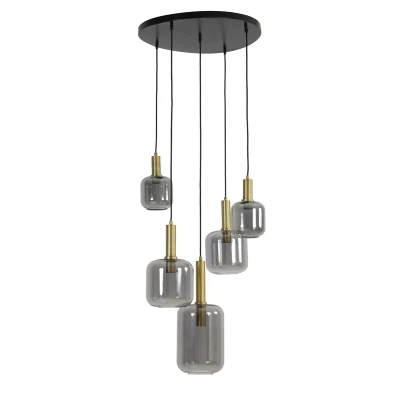Afbeelding van Lekar hanglamp Ø66 cm 5L antiek brons/smoke glas