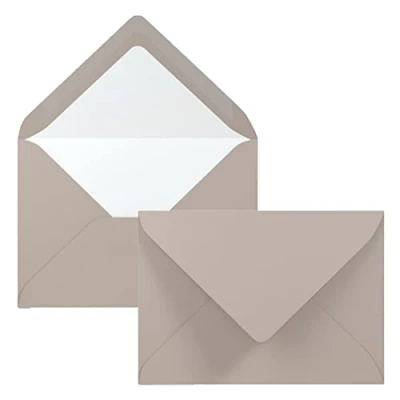 Afbeelding van 75 enveloppen taupe DIN B6 12,5 x 17,6 cm geribbeld papier hoogwaardige zijden voering voor Kerstmis en feestelijke gelegenheden