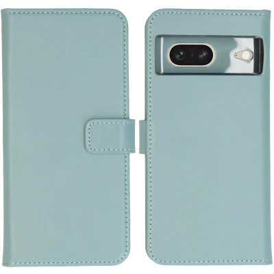Afbeelding van Selencia Hoesje Geschikt voor Google Pixel 7 Met Pasjeshouder Echt Lederen Bookcase lichtblauw