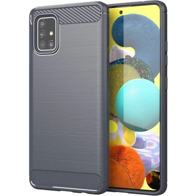 Afbeelding van Cadorabo Hoesje geschikt voor Samsung Galaxy A51 4G / M40s in BRUSHED GRIJS Beschermhoes van flexibel TPU siliconen roestvrij staal carbonvezel look Case Cover
