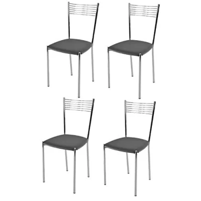 Afbeelding van Tommychairs Elegance Eetkamerstoelen Set van 4 Chroom &amp; Donker Grijs Kunstleer
