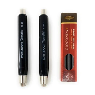 Afbeelding van Koh I Noor 5344 Set van 2 vulpotloden plus vullingen (6 stuks), diameter 5,6 mm, vulpotlood, voor schetsen, plannen, tekenen, knutselpen