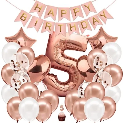 Afbeelding van Envami® Decoratie Verjaardag Meisje 5 jaar roségoud Verjaardagspakket ballon Deco