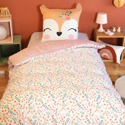 Afbeelding van CÔTE DECO Beddengoed 140 x 200 cm voor kinderen, dekbedovertrek + 1 kussensloop 63 cm, roze en blauw, van microvezel