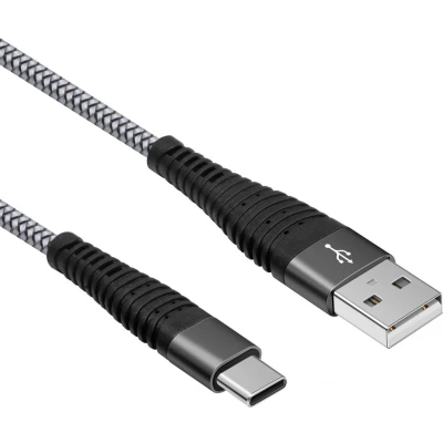 Afbeelding van USB C laadkabel naar A Nylon gevlochten mantel 480 mb/s Grijs 1 meter Allteq