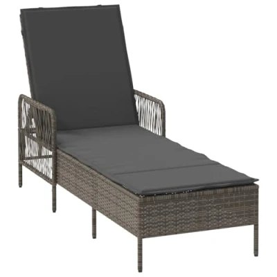 Afbeelding van vidaXL Zonnebank Grijs en donkergrijs PE Rattan 157 x 55 92 cm