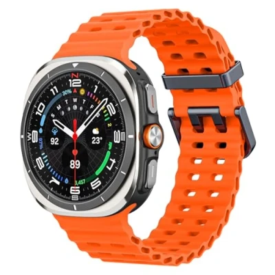 Afbeelding van MoKo Sportarmband compatibel met Samsung Galaxy Watch Ultra Band 47 mm (2024) voor dames en heren, ademend, zachte waterdichte siliconen, oranje