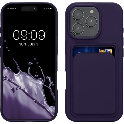 Afbeelding van kwmobile telefoonhoesje geschikt voor Apple iPhone 16 Pro Hoesje met pasjeshouder TPU case in Baltisch blauw