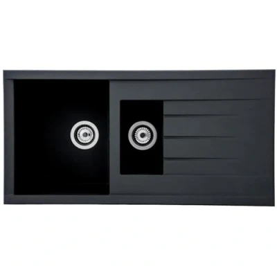 Afbeelding van Respekta Houston Minerite spoelbak, zwart, 1,5 bak, 100 x 50 cm, geschikt voor kasten onder 60 cm breedte