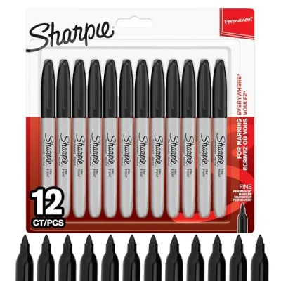 Image de SHARPIE 12 Marqueurs permanents, pointe ogive fine 0.9mm, noir, sous blister