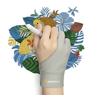 Afbeelding van XENCELABS, Kunstenaarshandschoen, links, rechts, tekenhandschoen voor grafische tablet, 2 vingers handschoen om te tekenen, grijs, maat S