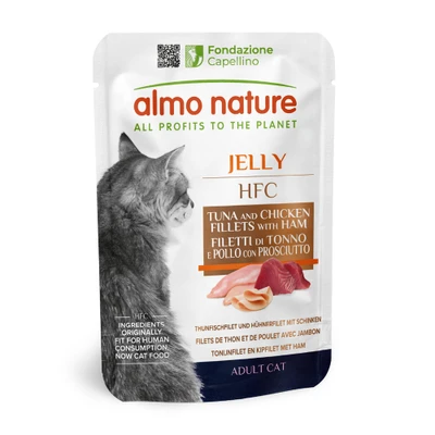Afbeelding van Almo Nature HFC Jelly maaltijdzakjes Kattenvoer 6 x 55 g Tonijn, kip en ham