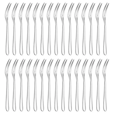 Afbeelding van DBAILY Fruitvork, 30 stuks, zilverkleurig, dessertvork, roestvrij staal, mini, herbruikbaar, kleine taartvorken voor salade, aperitief, cocktail, sandwich, kaas (13 cm)