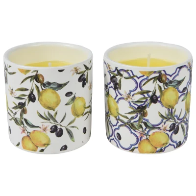 Afbeelding van Decoris Citronellacaars in Citroen dessin keramiek pot dia6,7x7cm 11 branduren 2 assorti