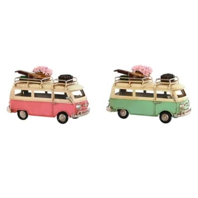 Afbeelding van Decoratieve figuren Home ESPRIT Bus Groen Roze Vintage 17 x 8 11 cm (2 Stuks)