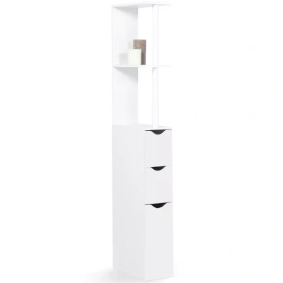 Image de Meuble WC étagère WILLY bois 3 portes blanc gain de place pour toilettes
