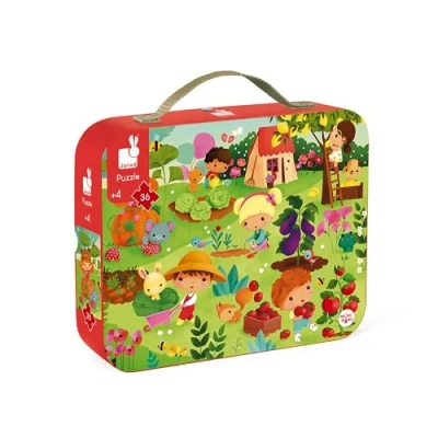 Image de Janod Puzzle Enfant Potager 36 Pièces Jeu Educatif Motricité Fine et Concentration Valisette Poignée Fabriqué en France Certifié FSC Encres Végétales Dès 4 ans, J02648
