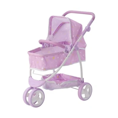 Afbeelding van Teamson Kids 2 in 1 Poppenwagen Voor Babypoppen Accessoires Poppen Kinderspeelgoed Purper/Sterren