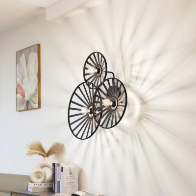 Afbeelding van Lindby wandlamp Evandor, zwart, bamboe, 3 lamps, E27