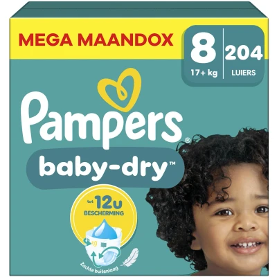 Afbeelding van Pampers Baby Dry Maat 8 Mega Maandbox 204 Stuks 17+ KG