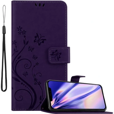 Afbeelding van Cadorabo Hoesje geschikt voor Apple iPhone 13 MINI in BLOEMEN DONKER PAARS Beschermhoes bloemmotief met magnetische sluiting, standfunctie en kaartsleuven Book Case Cover Etui