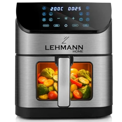 Afbeelding van Lehmann XXL heteluchtfriteuse met 8 liter mand en kijkvenster, olievrije friteuse verlichting, 1800 W, temperatuurregeling tot 200 C, airfryer 10 C