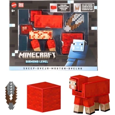 Afbeelding van Mattel Minecraft Mouton Diamond Level figuur om te verzamelen met 3 accessoires, 14 cm, pixeldesign, JCV22