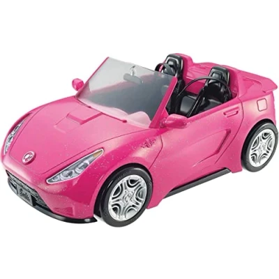 Afbeelding van Barbie DVX59 Roze Cabrio Auto voor poppen, cabriolet met twee zwarte stoelen, riemen en spiegels zilver, speelgoed kinderen