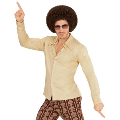 Afbeelding van Widmann Hippie Kostuum Groovy Garry 70s Heren Shirt, Beige Man Wit / Large XL Carnavalskleding Verkleedkleding