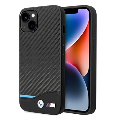 Afbeelding van iPhone 14 Plus Backcase hoesje BMW Effen Zwart Leer