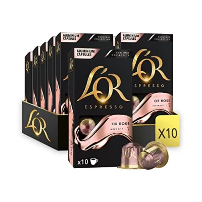 Image de L&#039;OR Café Espresso Or Rose Intensité 7 Arômes Végétaux et Fruités 10 lots de capsules aluminium