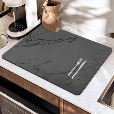 Afbeelding van SOQKEEN absorberende afdruiprekmat, 50 x 40 cm, mat marmeren servies, droogmat, gootsteenmat, keuken, antislip, automatische droogmat voor afdruiprek