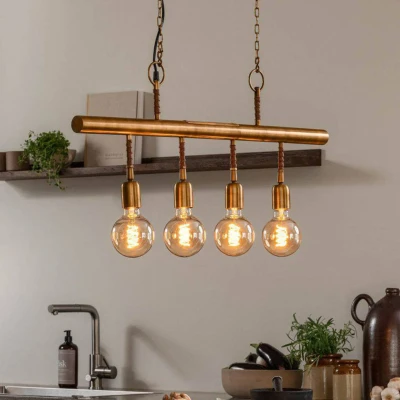 Afbeelding van PR Home hanglamp Nora, 4 lamps, metaal, antiek messing