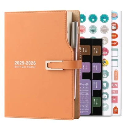 Afbeelding van Academische agenda 2025 2026, DIN A5, één dag per pagina, van juli tot juni kalender met stickers, penhouder en pen, hoogwaardig dik papier, 14 x 21,5 cm