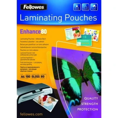 Image de Pochettes à plastifier Fellowes dos adhésif A4 80 microns