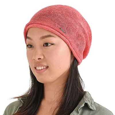 Afbeelding van CHARM Linnen Zomer Gebreide Vallende Muts Koeling Hoed Unisex Heren Dames Licht Dun Slouchy Zacht Ademend 100% Japanse Beanie, Rood