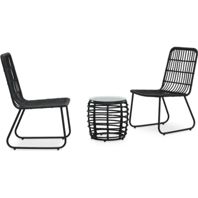 Afbeelding van 3 delige Bistroset poly rattan zwart