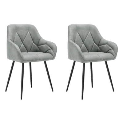 Afbeelding van WOLTU EZS03gr 2 Set van eetkamerstoelen, keuken, eetkamer, woonkamer, ergonomisch, met armleuningen, gevoerd, vintage kunstleren zitting, metalen poten, grijs
