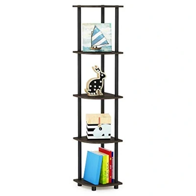 Afbeelding van Furinno Hoekplank met 5 planken, hout, donkerbruin/zwart, eenheidsmaat, dicht, eenheidsmaat