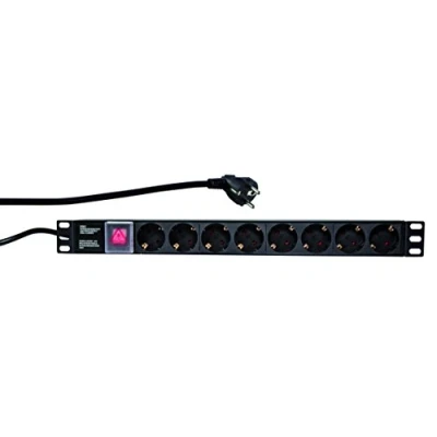 Afbeelding van LogiLink PDU8C01 19 inch Stekkerdoos voor patchkast 1 HE Geaarde contactdoos Met schakelaar Zwart