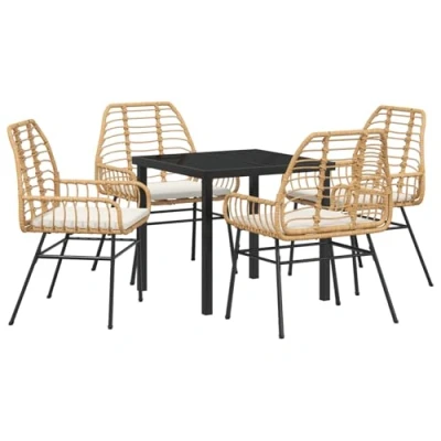 Afbeelding van vidaXL 5 delige tuin eetset met kussens Bruin Poly Rattan