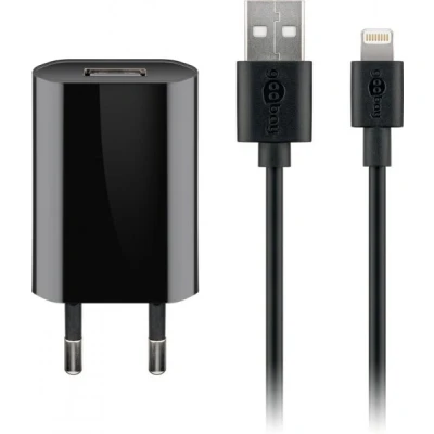 Afbeelding van Goobay Apple Lightning oplaadset (5 W) voedingsadapter met kabel, 1 m, zwart